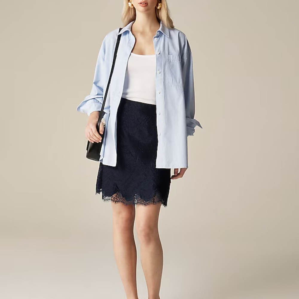 J. Crew Gwen textured satin Navy Pencil Skirt with lace